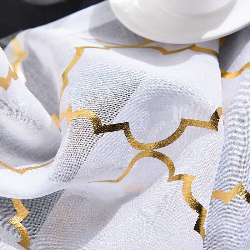 YJ YANJUN White Sheer Curtains 84 inches Long Trellis Gold Foil Curtains for Living Room Bedroom Set of 2 Panles, 52 x 84 inch - Image 5